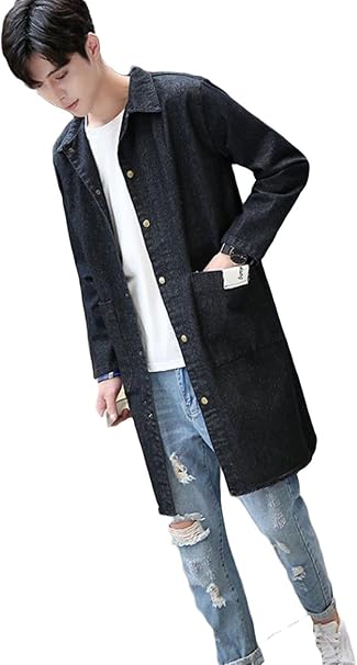 Amazon Zhongjue ジュージェン メンズ ロング デニム トレンチ コート ジージャン スタイリッシュ系 ファッション 春コート 薄手 ロング アウター スプリングコート コート ジャケット 通販