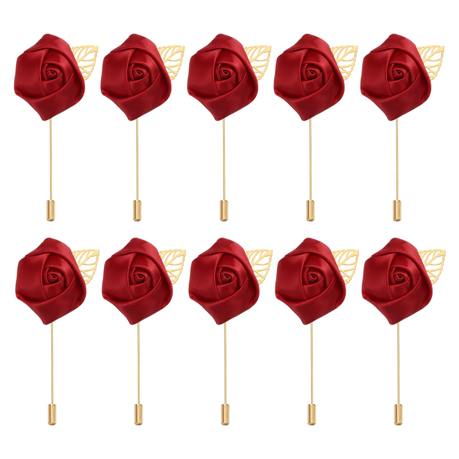 PATIKIL Rose Boutonnieres, 10 Pack Groom Wedding Boutonnieres Pocket Handmade Flower Lapel Pin Boutonnieres for Men Wedding Ceremony Party Prom, Burgundy