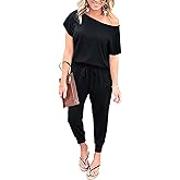 KAY SINN Summer Jumpsuit Rompers Off Shoulder for Women with Pockets Casual Elastic Waist