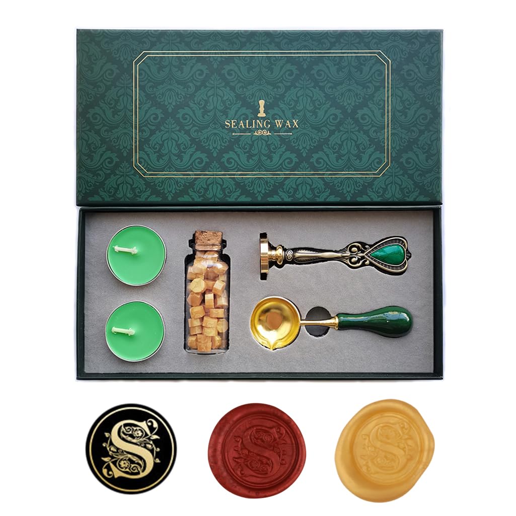 Fancy Letters S Wax Seal Stamp Set, AMTOL European style Wax Seal Stamp Kit Gift Box Set, Vintage Personalized for Letter Cards Invitations(S)