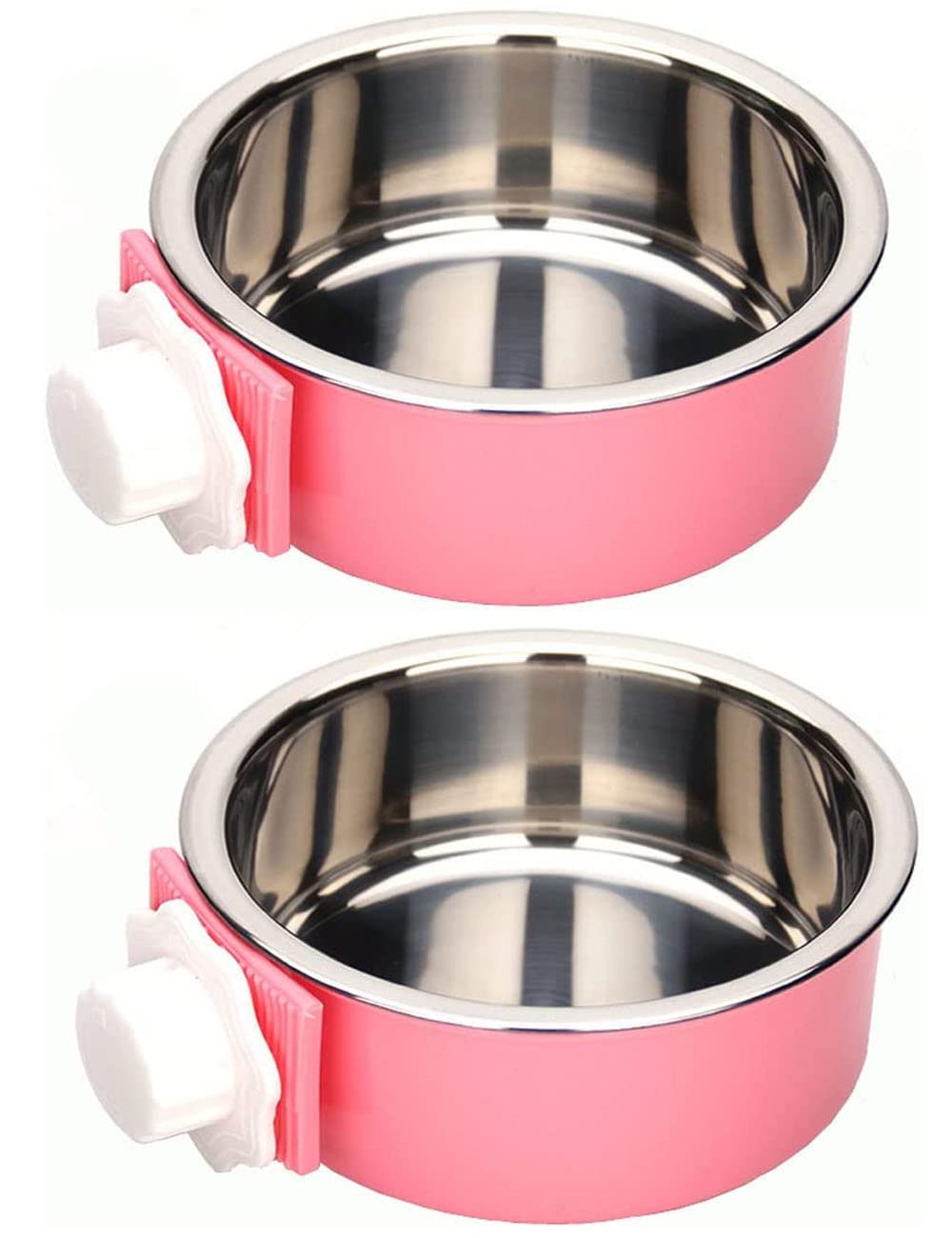 KuTi Kai 2 IN 1 Stainless Steel Pet Hanging Bowl Removable Dog Bowl for Crates Puppy Food Feeder Water Dish with Bolt Holder Dog Pink (Large-2-Pcs)