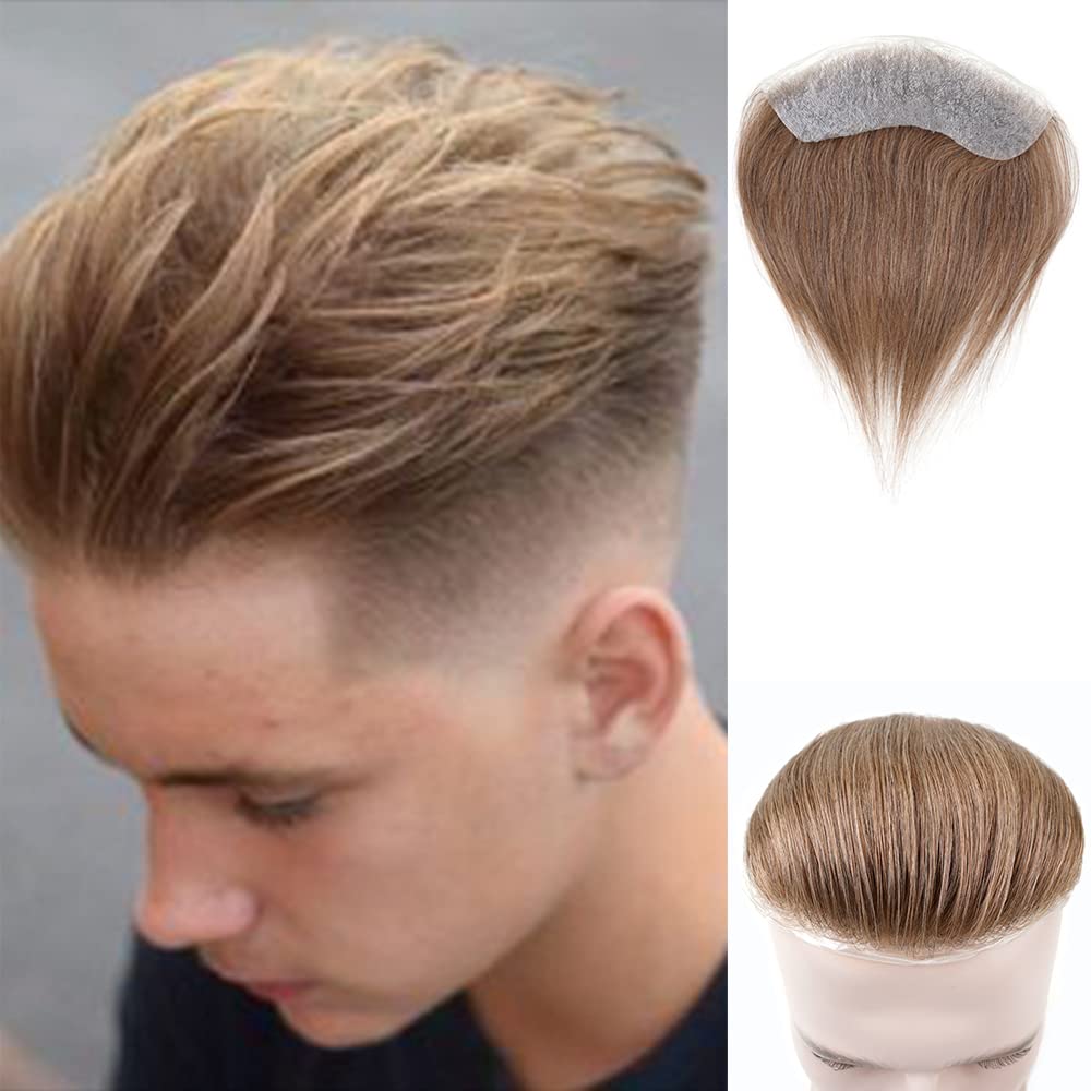 Lordhair V-Shape Frontal Hairpiece for Men, Natural Human Hair System with PU Thin Skin for Receding Hairline Coverage