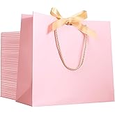 EUSOAR Pink Gift Bags with Ribbon Bow, 50pcs 12.5"x4.5"x11" Thank You Gift Bags with Handles, Large Gift Wrap Treat Bags Bulk for Wedding Baby Shower Birthday Anniversary Holiday Party