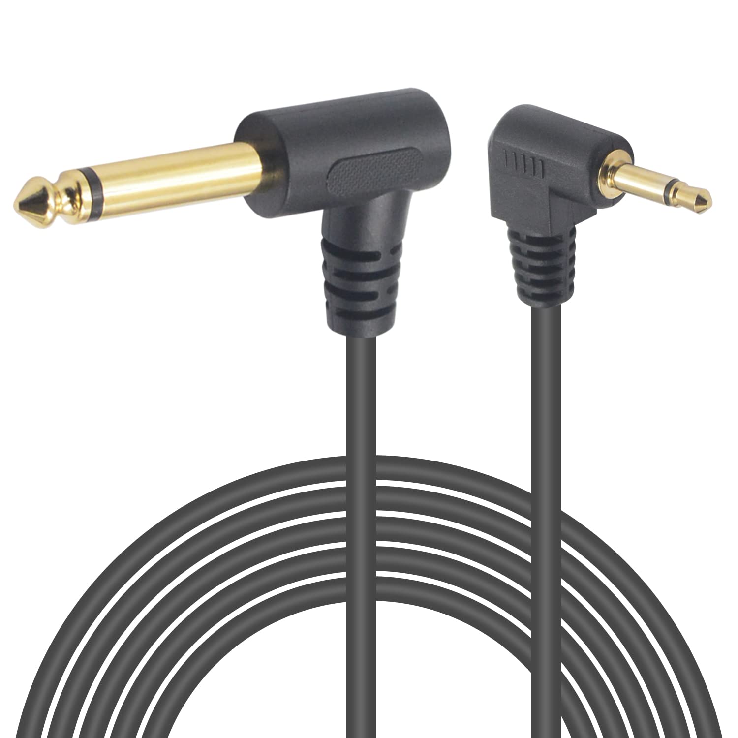 Duttek 6.35mm 1/4 inch mono male to 3.5mm 1/8 inch TS mono male audio cable,90 Degree Right Angle Adapter stereo audio cable for Earphone Electric Bass Guitar Keyboard Pro Audio,1.8M