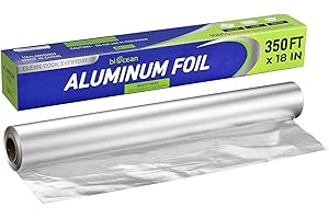 Biocean Aluminium Foil 18'' x 350Ft for Food, Heavy Duty Tin Foil Roll, Non-Stick Disposable Food Wrapping for Restaurant,BBQ,Roasting