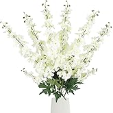 Rzoukler 6Pcs White Delphinium Artificial Flowers 37.4’’ Long Stem Larkspur Artificial Flowers Faux Silk Flowers for Tall Vase Table Centerpiece Home Wedding Party Garden Decor(White)