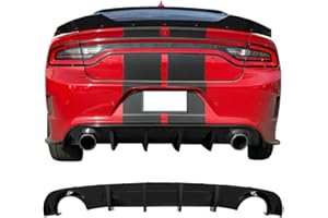 IKON MOTORSPORTS, Rear Bumper Diffuser Compatible with 2015-2023 Dodge Charger Base & SXT, Rear Bumper Lip Diffuser Splitter Gloss Black PP