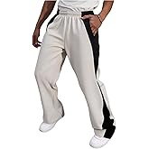 OYOANGLE Men's Color Block Elastic Waist Straight Leg Sweatpants Open Bottom Track Pants Gym Lounge Trousers