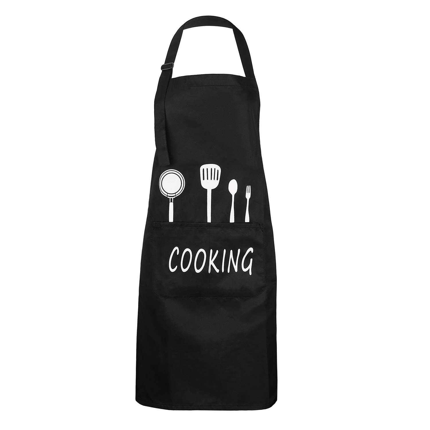 MengH-SHOP Cooking Apron Unisex Kitchen Cooks Apron Waterproof Bib Apron with 2 Pockets and Adjustable Neck Strap Oil Proof Chef Apron for Baking Gardening Bar Craft BBQ Coffee Restaurant (Black)