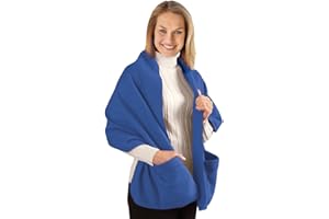 Collections Etc Cozy Fleece Wrap Shawl With Large Front Pockets - Keeps Hands and Shoulders Warm During Cold Winter Season