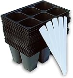 Seedling Starter Trays, 144 Cells: (24 Trays; 6-cells Per Tray), Plus 5 Plant Labels by Industry Standard Grower's Supply