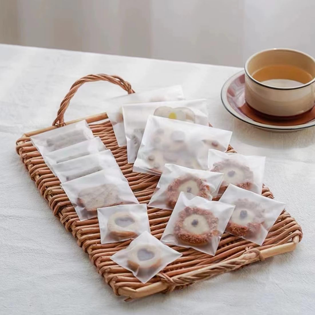 Photo 1 of 100 Pcs Frosted Semi-Transparent OPP Bags - Suitable for Packaging Cookies, Chocolate, Candy, Desserts, Snack Packs, Bread - Self-Adhesive, Mini, Gift Wrapping Bags (2.8 x 2.8 inches)