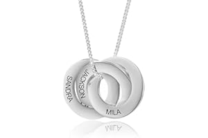 Russian Ring Necklace - 2–5 Interlocking Discs with Engraved Names - Necklace for Mom, Mother Jewelry, Personalized Family Na