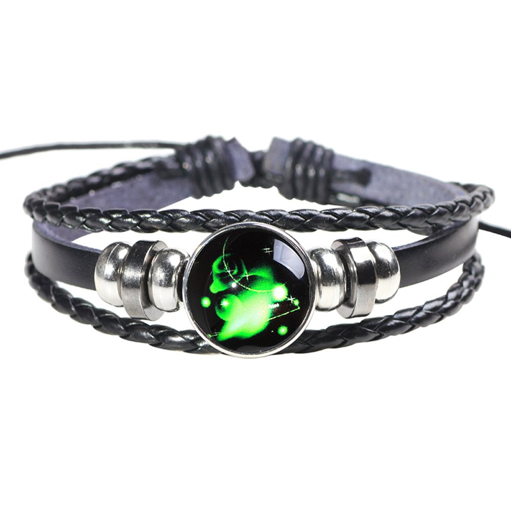 H.ZBRUJ Constellation Leather Bracelet Adjustable Punk Bracelet Beaded Multilayer Braided Rope Leather Wristbands for Men Women