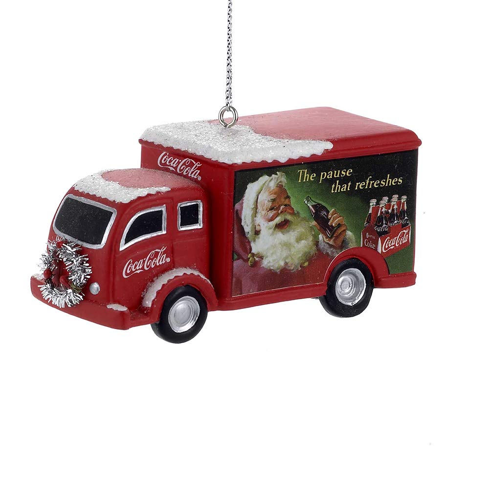 Coca-Cola Kurt Adler Truck With Silver Wreath Christmas Ornament by Kurt Adler