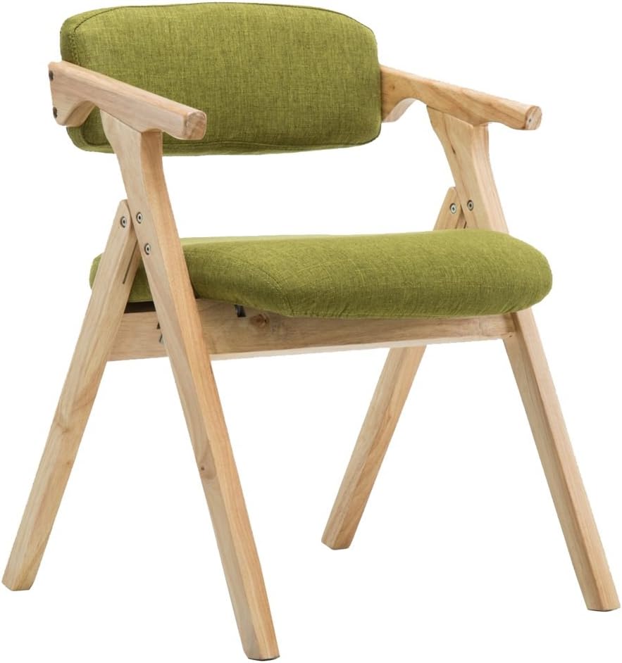 YILIAN yizi Stylish Solid Wood Folding Chair with Cushioned Dining Chair backrest and armrest Fabric Dining Chair Desk Chair Lounge Chair Retro Design (Color : Green)