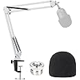 YOUSHARES Razer Seiren Mini Boom Arm with Pop Filter - Mic Stand with Foam Cover Windscreen Compatible with Razer Seiren Mini Streaming Microphone(White)