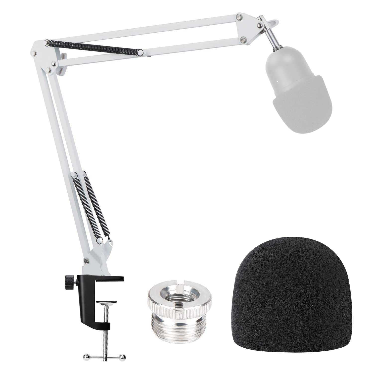 YOUSHARES White Mic Boom Arm Stand with Pop Filter - Mic Stand with Foam Cover Windscreen Compatible with Razer Seiren Mini Streaming Microphone