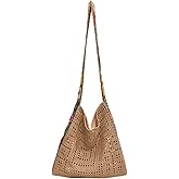 QWINEE Women's Boho Embroidery Crossbody Bag Hollow Out Crochet Knit Shoulder Bag Tote Handbag
