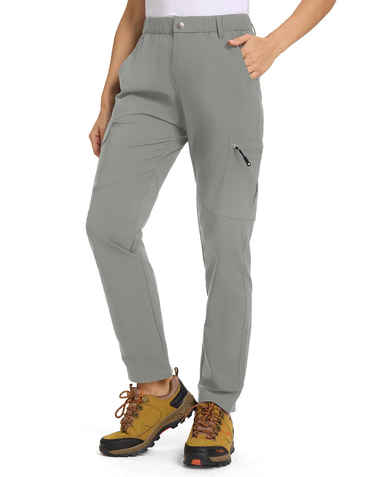 Photo 1 of TBMPOY Women's Hiking Cargo Pants Lightweight Water Resistant Quick Dry Fishing Camping Travel Work Pant with 6 Pockets Medium Grey M