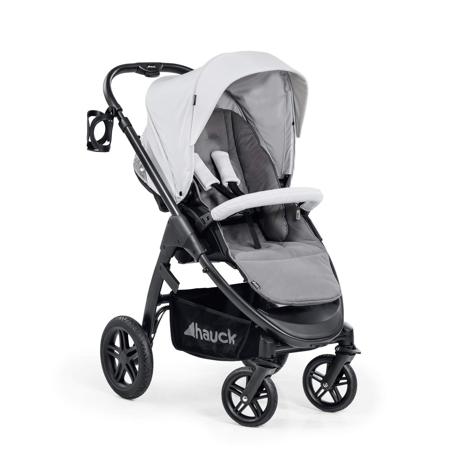 Hauck Saturn R All-Terrain Sportwagen + Beindecke, drehbar, bis 25 kg, XL Verdeck, Getränkehalter, höhenverstellbar, kompakt faltbar, kompatibel mit Babywanne &amp; Babyschale, silber grau