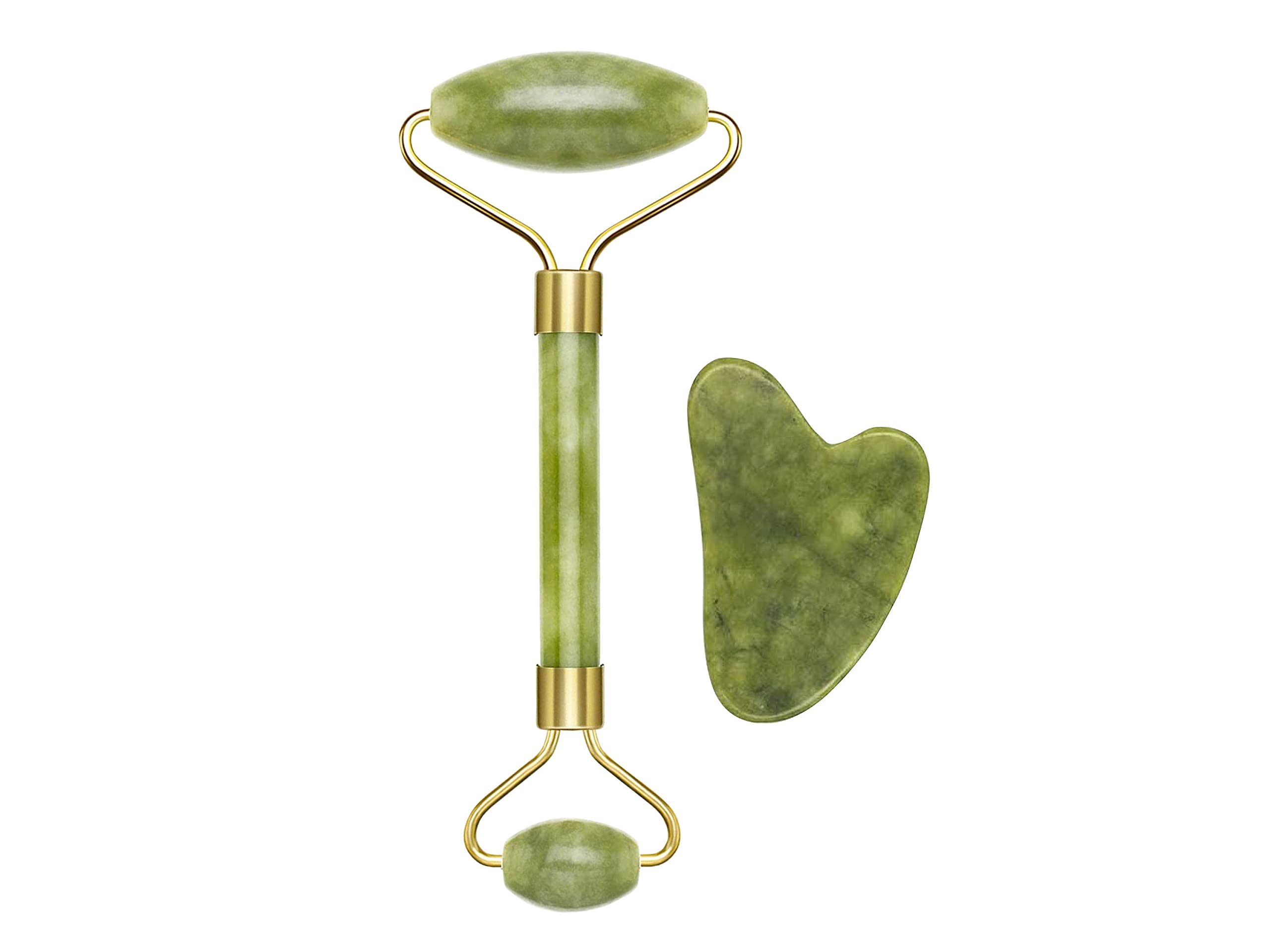 BEPER C301ABE101 Roller and Stone Gua Sha in Jade, Jade Roller & Gua Sha Massagge Tool, Facial & Body Massage, Relaxing, Remodeling & Age