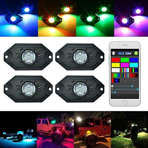 Oceson LED RGB Rock Light Kits With Cell Phone APP Bluetooth Control Underglow Neon Light kits for Motorcycle Jeep Off Road Trucks Car ATV SUV Boat for Timing,Music Mode (4 Pods)