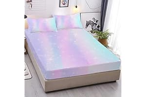 MUSOLEI Colorful Girls Fitted Sheet Set Rainbow Sheets, 3D Rainbow Twin Bedding Set Girl Bed Sheets 2PCS Boho 1 Fitted Sheet with 2 Pillowcases Wrinkle Free Cozy Microfiber for Girls(Full)