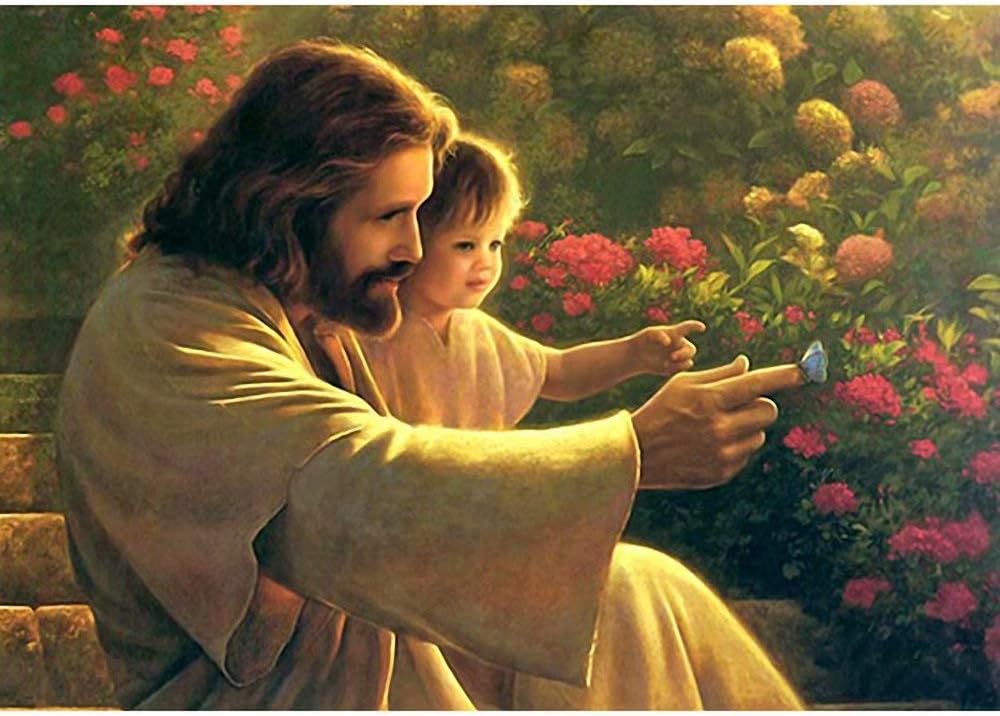 5D Diamond Painting Kit, Full Drill Paint with Diamonds Jesus Child Butterfly Wall Sticker for Home Decor 8x10 inch / 20x25 cm