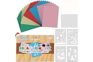 SAKA CRAFTS Sun Solar Printing Cyanotype Kit for Kids 5+, Creative Photography Craft Paper, 25 Sheets, 5 Bright Colors, Stencils, Acrylic Sheet, SunPrint Paper Sun Dying DIY Kit for Adults, Girls or Boys Gifts