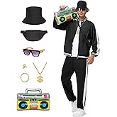 AQEWK 80s Outfit for Men - 90s Hip Hop Tracksuit, Retro Windbreaker Disco Themed Party Costume, Track Suit Sportswear Set
