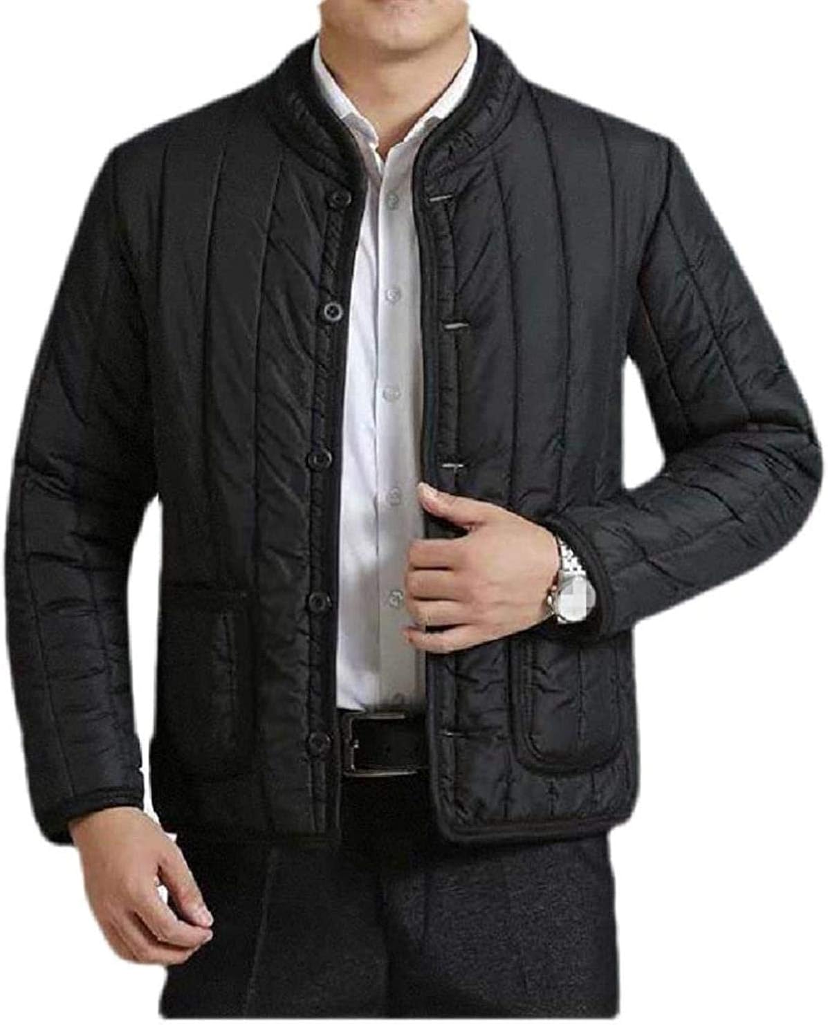 Mens Quilted Padded Stand Collar Fleece Lined Thermal Puffer Down