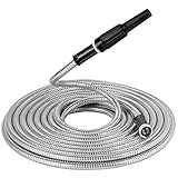 Strong 304 Stainless Steel Metal Garden Hose with Nozzle 50ft|Flexible, Portable & Lightweight - Kink, Tangle & Puncture Resistant|High Water Flow Spray for Watering Lawn, Yard, Car Wash by Beaulife
