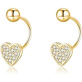 SLUYNZ Sterling Silver Small CZ Heart Half Hoop Earrings for Women Teens Love Half Hoop Earrings Cartilage Helix Piercing Ball Studs Earrings for Valentines Day