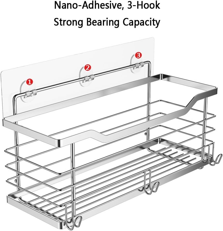 Oriware Adhesive Shower Caddy Organiser Basket Bathroom Shelf Storage Wall Mounted SUS304 Stainless Steel No Drilling - Image 4