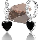 Black Heart Hoop Earrings for Women - Sterling Silver Love Heart-Shaped Loop Earrings Hypoallergenic Lightweight Earring Fashion Jewelry Gifts for Sensitive Ears for Her Wife Lady