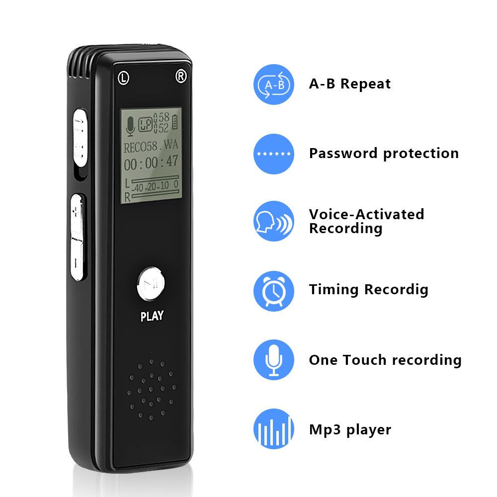 [Newest 2019] Digital Voice Recorder, Sencam Password Protection 8GB 1536kbps Digital Stereo MP3/LPCM Voice Recorder Mini Voice Activated Recorder for Lectures Meetings Interviews Class Concerts
