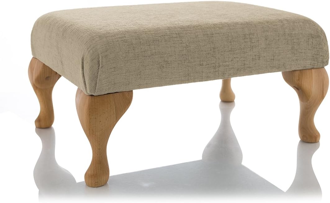 Small Footstool Queen Anne ~ Available in 10 COLOURS Chenille Fabric ~ Medium Ottoman Seat PLUS Real Wood Legs ~ Large Pouffe Footrest for the Couch ~ Choice of 2 SIZES ~ UK MADE