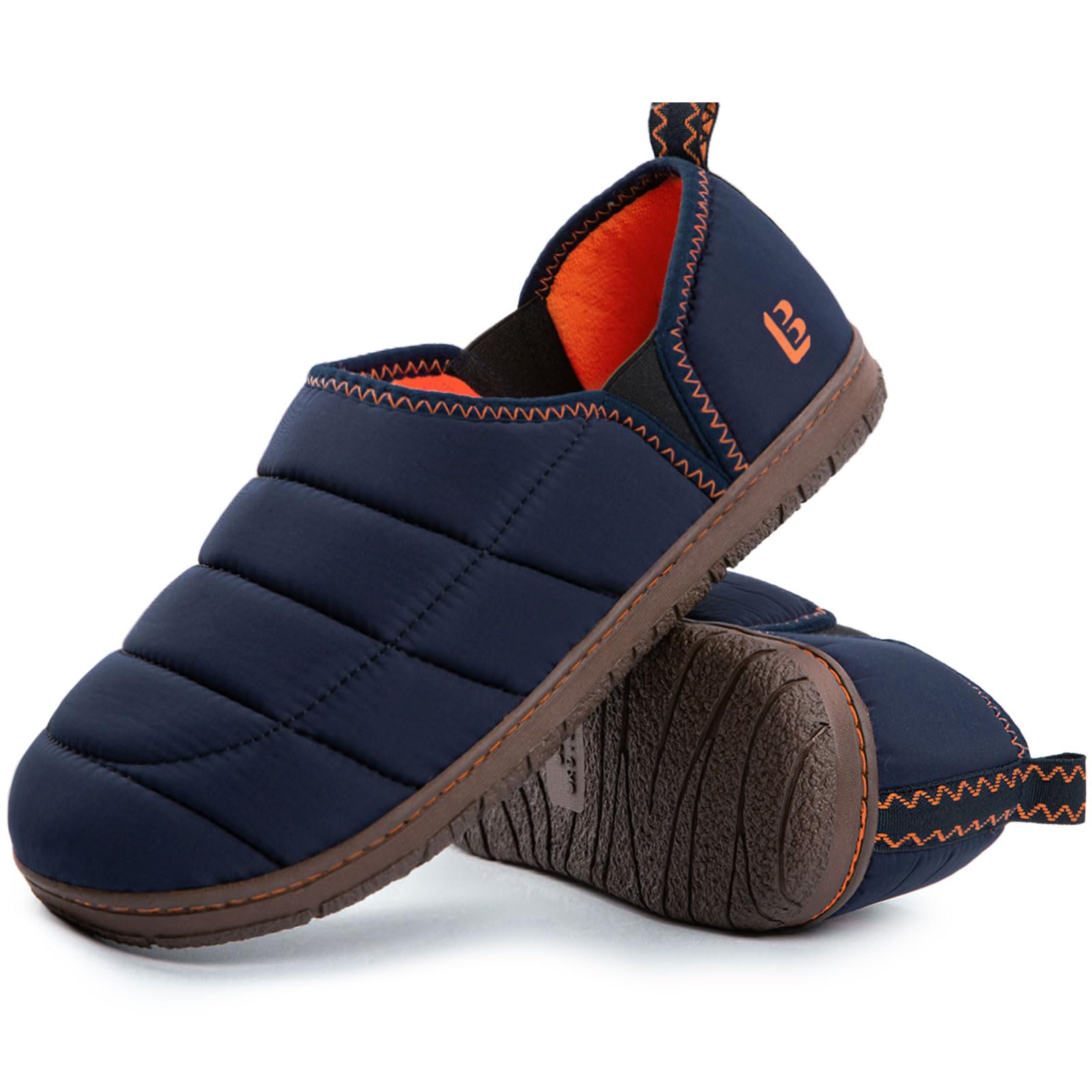 Photo 1 of **MINOR DAMAGE**
LongBay Men's Outdoor Slippers Two Tone Warm Memory Foam Slip On Indoor House Shoes bedroom Loafers Navy Blue, 11