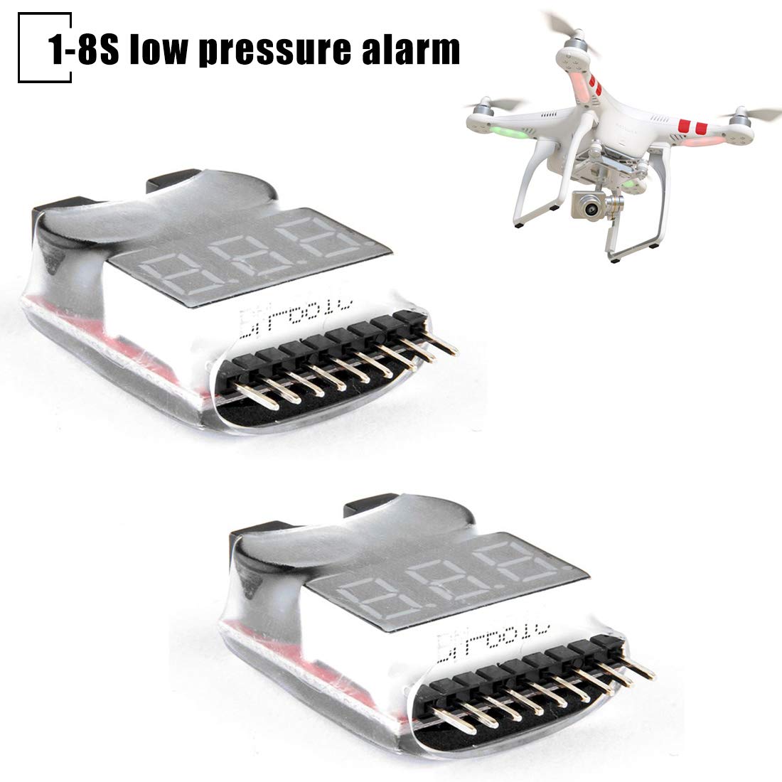 NoyoKere 2pcs 1-8S Lipo Bateria Battery Tester Monitor,Voltaje con indicador LED Alarma del Monitor