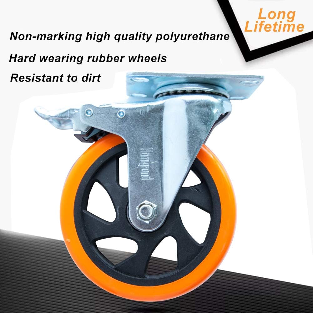 5" Swivel Casters Wheels with Screw Safety Dual Locking and Polyurethane Foam No Noise Wheels,Heavy Duty-550 Lbs Per Caster: Automotive