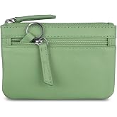 ili New York Leather Mini Compact Coin Purse - Sage | Genuine Leather Pouch with Key Ring &amp; RFID Protection, Used for Coins, Keys and Cards, Ideal for Travel and Everyday Carry