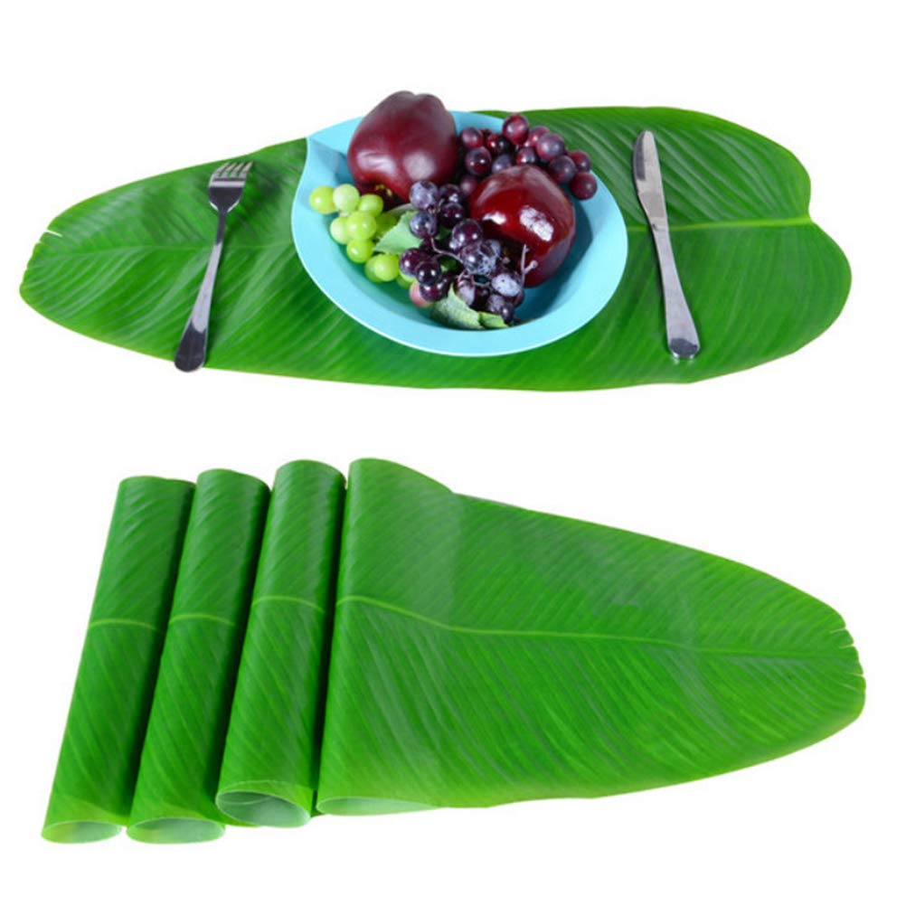 VORCOOL 5pcs Large Artificial Banana Leaves, Faux Tropical Leaves Artificial Banana Leaf Simulation Leaves Placemat Table Mat for Garden Wall Decor