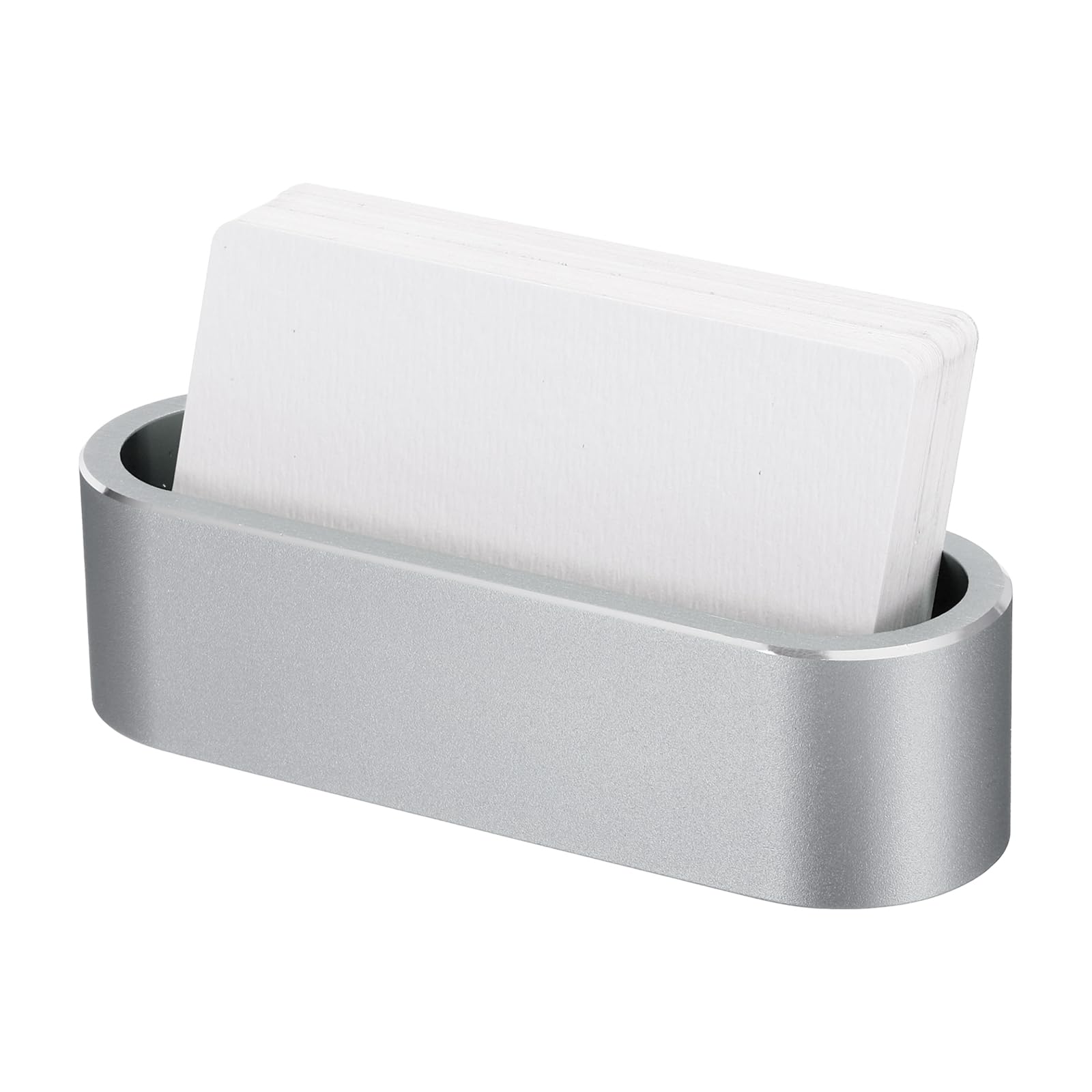 PATIKIL Business Card Holder for Desk, Metal Name Card Display Organizer Aluminum Alloy Desktop Card Stands for Office Desk Organization, Grey
