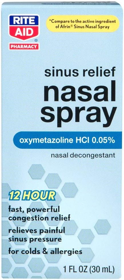 Rite Aid Nasal Spray for Allergies & Colds with 12 Hour Relief, Oxymetazoline HCI 0.05% - 1 fl oz | Fast & Powerful Nasal Decongestant | Allergy & Sinus Pressure Relief: Health & Personal Care
