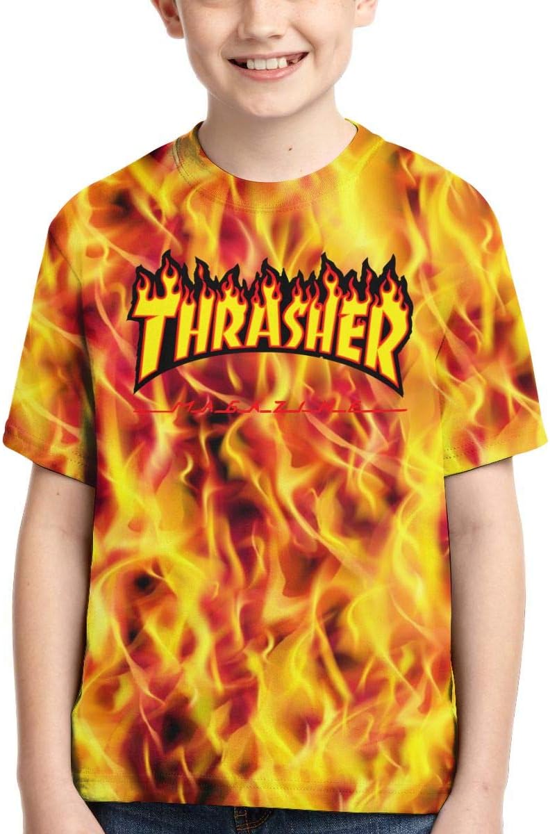 UGKNG Thra-sher Teens Boy Girl T-Shirt Short Sleeve Shirt Round Neck Youth Raglan Baseball Tees