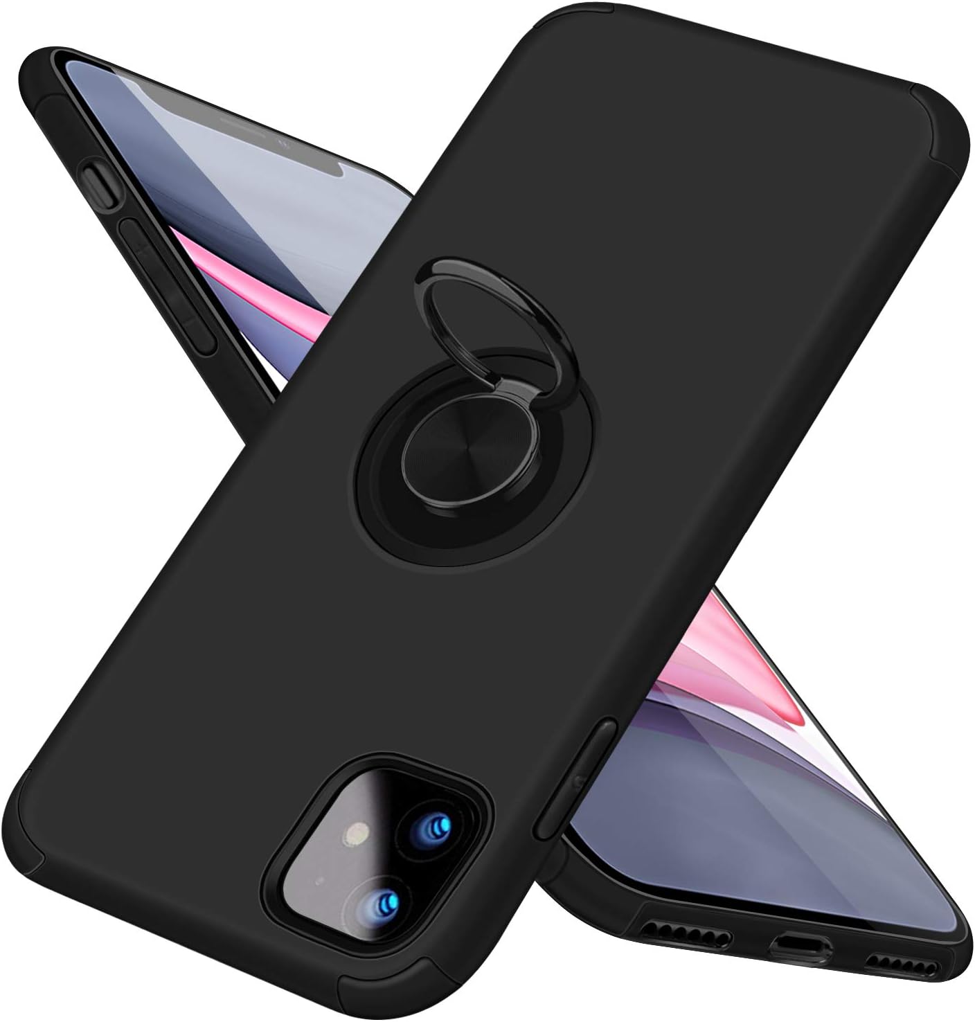 bafeibili iPhone 11 Case TPU with 360 Degree Ring Kickstand Fit Magnetic Car Mount TDual Layer Protective Cover with Shock-Absorption Bumper Cover - Black