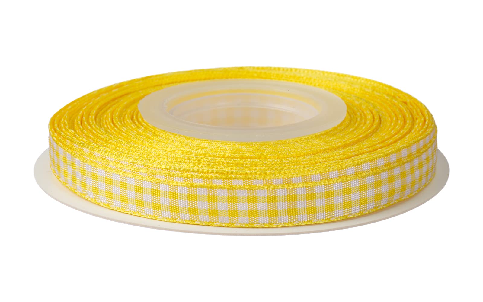 Ribbonitlux Gingham Ribbon, 9mm X 22 Meters, Plaid Checkered Ribbon with Woven Edge, Buffalo Straped Ribbon for DIY Crafts Decoration, Flower Bouquet Wrapping Home Decoration (Yellow)