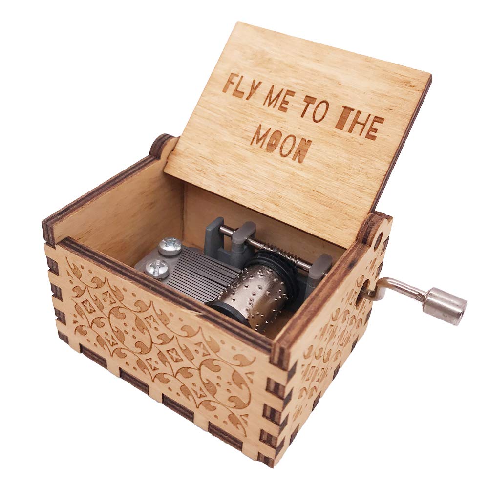 Youtang Gifts for Her Him, Fly Me to The Moon Wood Music Box, Antique Engraved Wooden Musical Boxes Gifts for Lover on Valentine's Day, Father's Day,Mother's Day,Christmas,New Year(Handcrank) — image 1