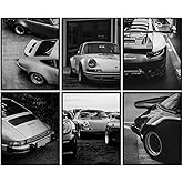Porsche 911 Wall Decor for Men - Race Car Garage Decor - Sports car Retro Vintage Wall Art - Car Wall Decor - Man Cave Vintage car Masculine Decor - Classic Car Poster Set 8x10 - Teen Boys Room Decor